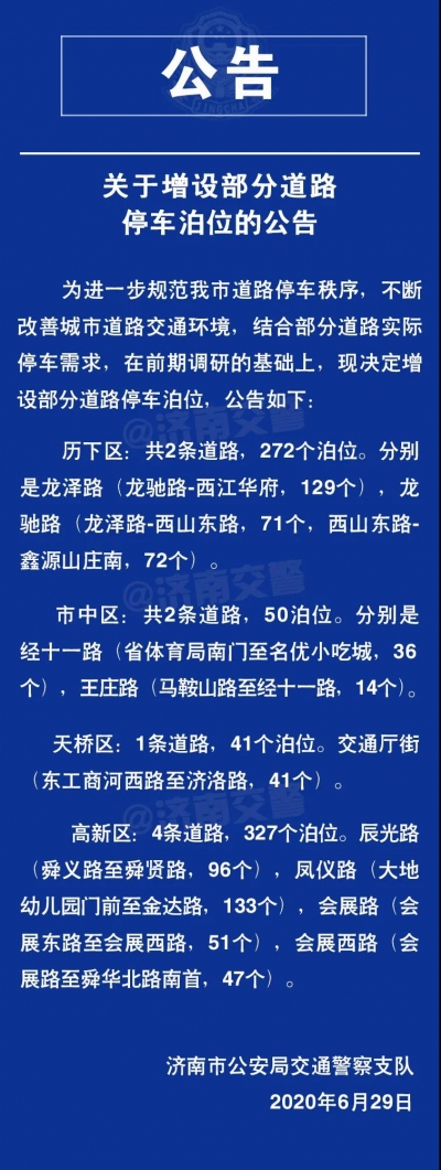 济南增设700多个道路停车泊位 看看有你家附近吗？