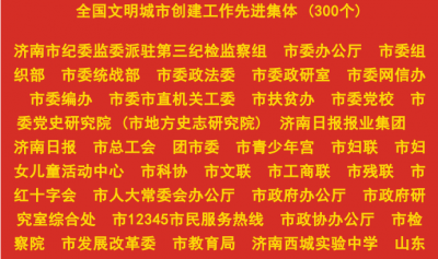 济南通报表扬文明城市创建先进和模范 300个集体1000名个人1000名市民获表彰