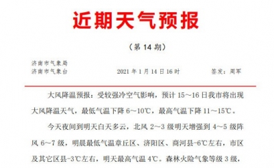 济南市将出现大风降温天气 最高降幅高达15℃