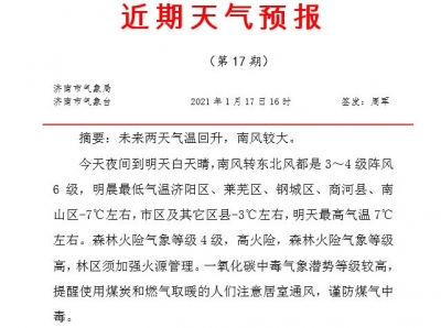 济南未来两天气温回升 森林火险气象等级高
