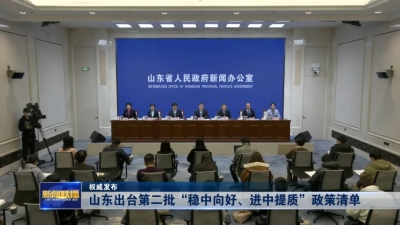 山东出台第二批“稳中向好、进中提质”政策清单