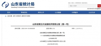 山东省第五次全国经济普查顺利完成，全面摸清第二、第三产业家底
