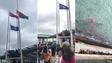 突发：旺角游行暴徒再辱国！拆下国旗扔入海中！