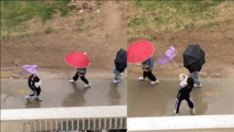 校内大风大雨，男生打伞出门还得对抗“风力”，随后一幕让人哭笑不得