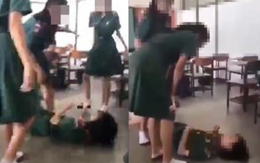 校园暴力：女生遭6名女同学揪头发围殴，缩地上不敢反抗