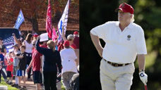 现场！特朗普打完高尔夫球后返回白宫 向人群竖起大拇指